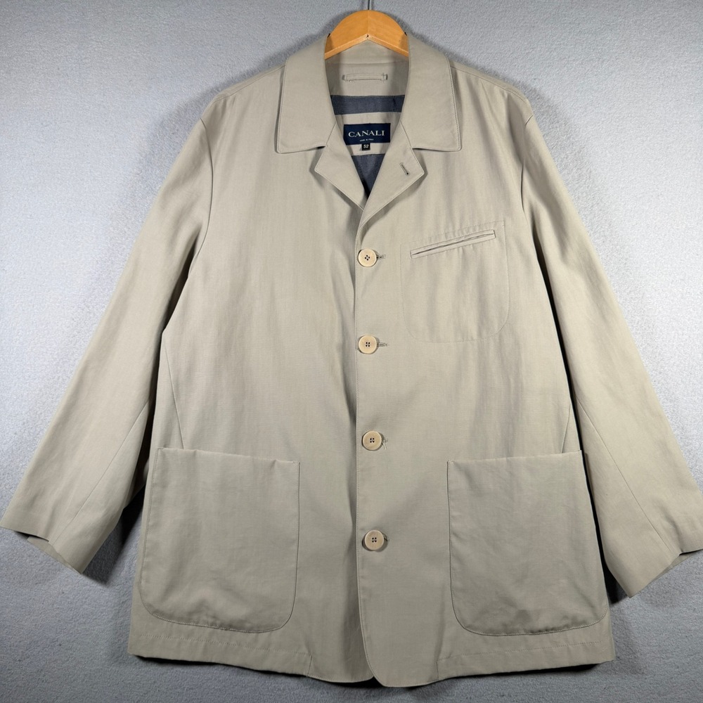 Canali Mens Beige Cotton Blend Chore Coat Field Jacket Made In Italy Size 52